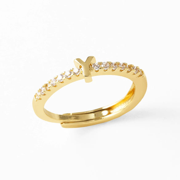 Wholesale Minimalist Copper Ring With Letter Pattern Gold Plated