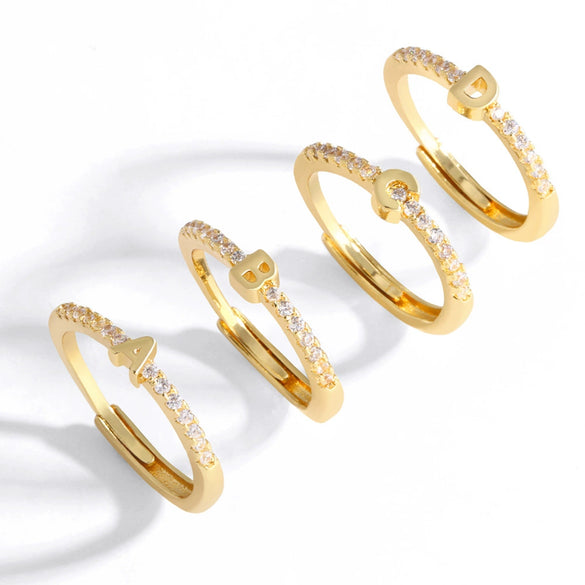 Wholesale Minimalist Copper Ring With Letter Pattern Gold Plated