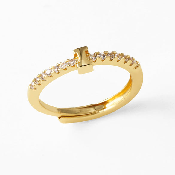 Wholesale Minimalist Copper Ring With Letter Pattern Gold Plated