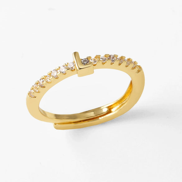 Wholesale Minimalist Copper Ring With Letter Pattern Gold Plated