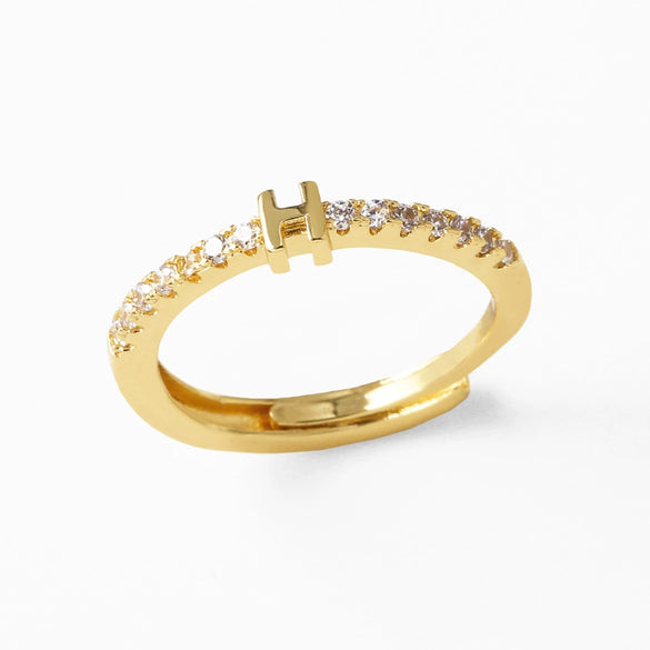 Wholesale Minimalist Copper Ring With Letter Pattern Gold Plated