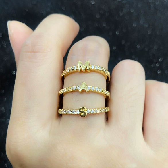 Wholesale Minimalist Copper Ring With Letter Pattern Gold Plated