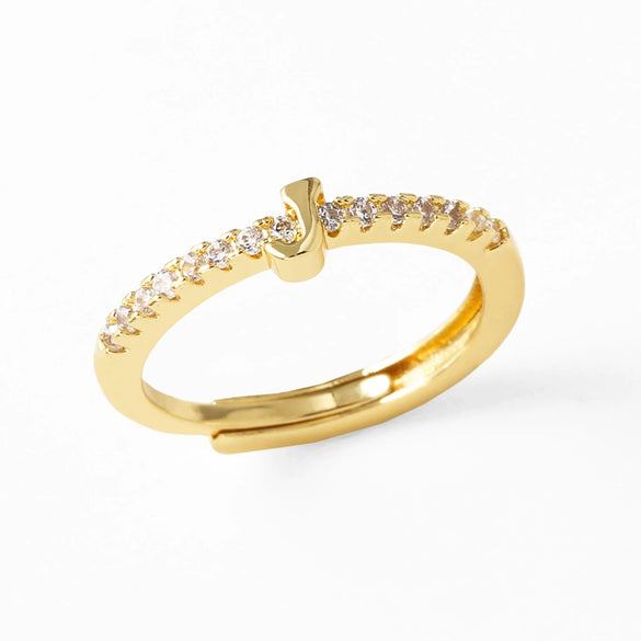 Wholesale Minimalist Copper Ring With Letter Pattern Gold Plated