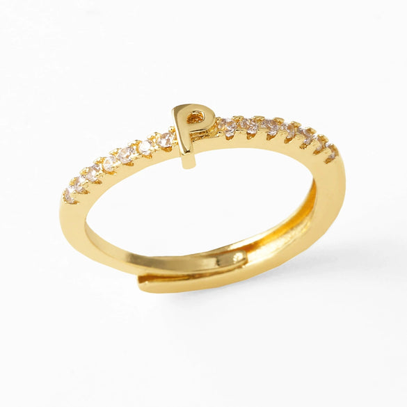 Wholesale Minimalist Copper Ring With Letter Pattern Gold Plated