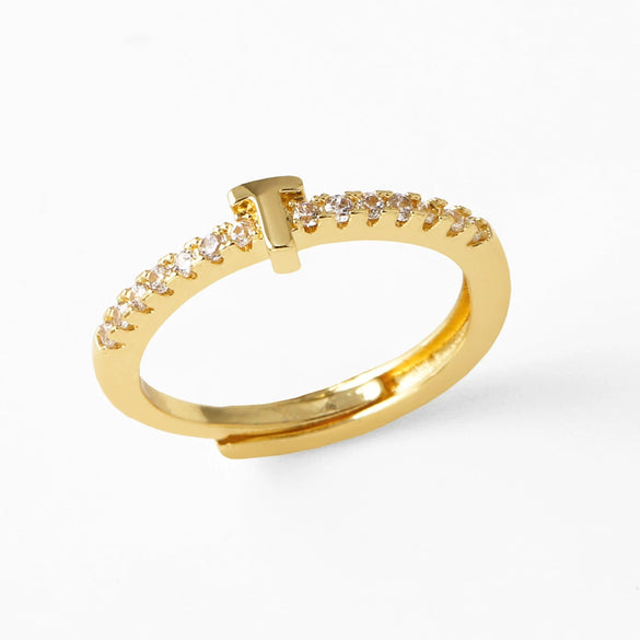 Wholesale Minimalist Copper Ring With Letter Pattern Gold Plated