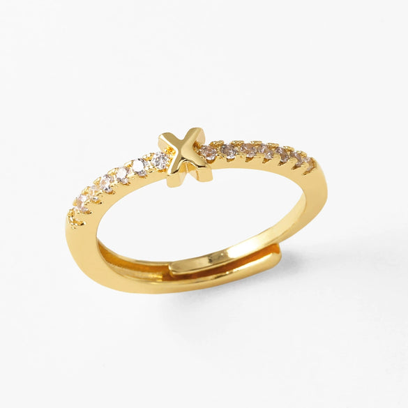 Wholesale Minimalist Copper Ring With Letter Pattern Gold Plated