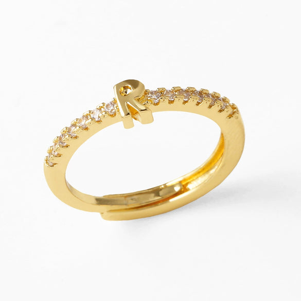 Wholesale Minimalist Copper Ring With Letter Pattern Gold Plated