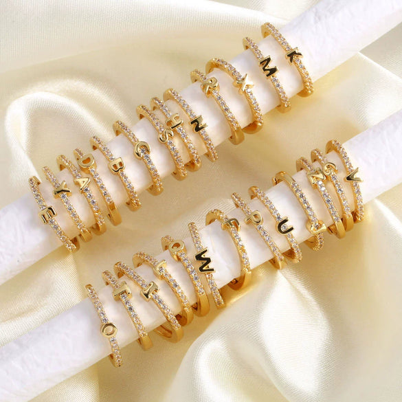 Wholesale Minimalist Copper Ring With Letter Pattern Gold Plated