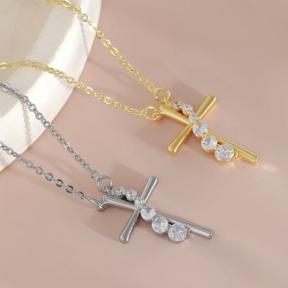 Wholesale Minimalist Cross Necklace For Women With Wrapped Diamond Niche Design Copper Material And Electroplating Processing