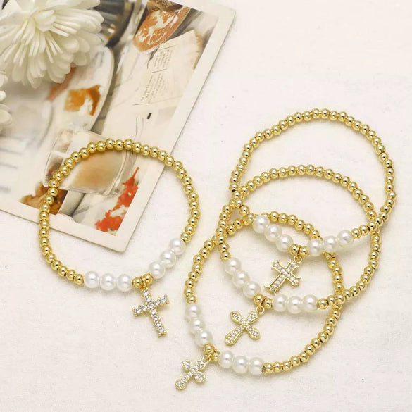 Wholesale Minimalist Cross Pendant Copper Bracelet 18K Gold Plated