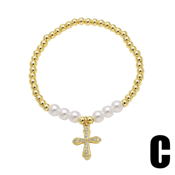 Wholesale Minimalist Cross Pendant Copper Bracelet 18K Gold Plated