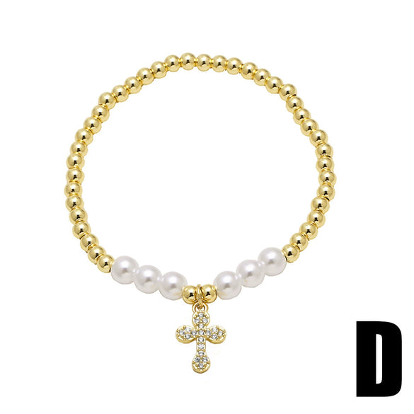 Wholesale Minimalist Cross Pendant Copper Bracelet 18K Gold Plated