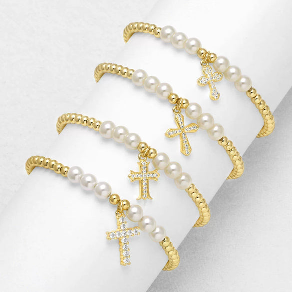 Wholesale Minimalist Cross Pendant Copper Bracelet 18K Gold Plated