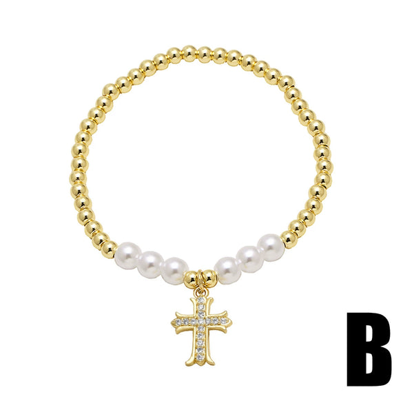 Wholesale Minimalist Cross Pendant Copper Bracelet 18K Gold Plated