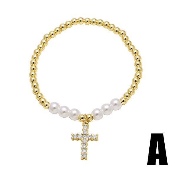 Wholesale Minimalist Cross Pendant Copper Bracelet 18K Gold Plated