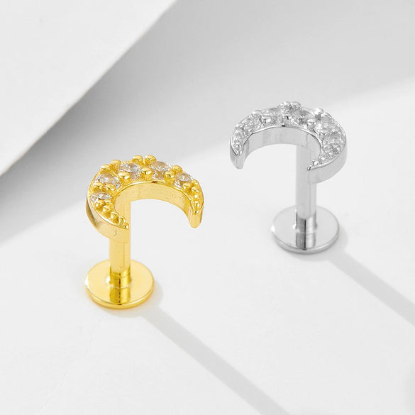 Wholesale Minimalist Diamond S925 Sterling Silver Moon Spiral Piercing Ear Jewelry For Women
