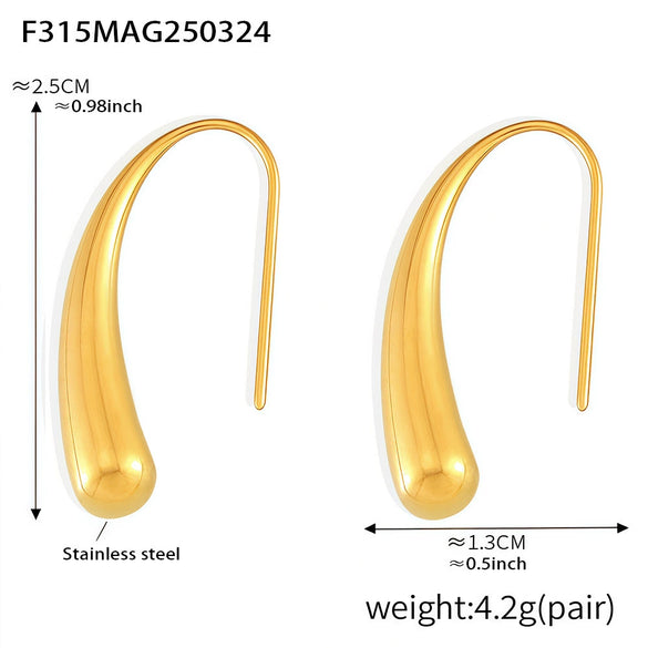 Wholesale Minimalist Drop Shape Geometric Stainless Steel Pvd Plated Light Luxury Women's Ear Hook Earrings