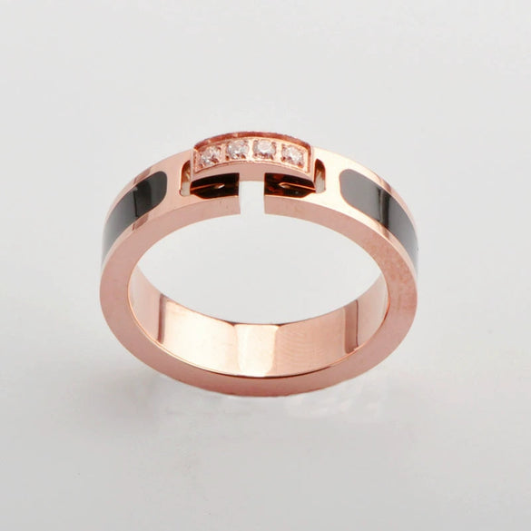 Wholesale Minimalist Drop Shape Titanium Steel Ring Plated Rose Gold For Women With Cnc Micro Diamond