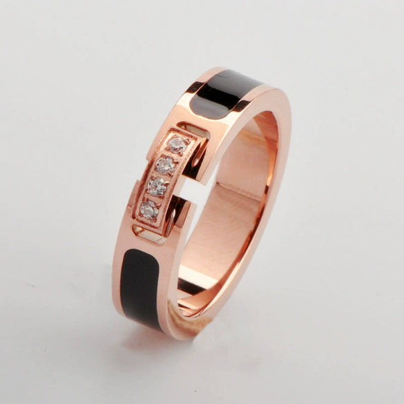 Wholesale Minimalist Drop Shape Titanium Steel Ring Plated Rose Gold For Women With Cnc Micro Diamond