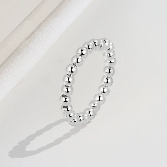 Wholesale Minimalist Elastic Rope Lucky Beads Handmade Beaded Round Geometric S925 Sterling Silver Ring For Women