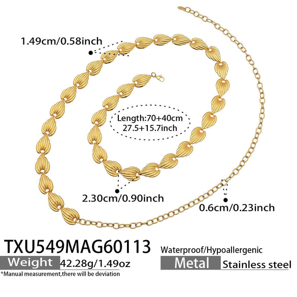 Wholesale Minimalist Electroplated Stainless Steel Geometric Watermelon Pattern Heart Jewelry Set For Women Necklace Bracelet Waist Chain