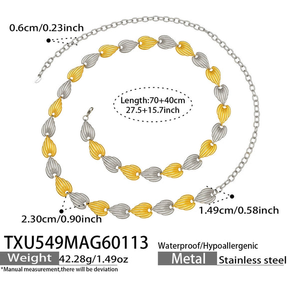 Wholesale Minimalist Electroplated Stainless Steel Geometric Watermelon Pattern Heart Jewelry Set For Women Necklace Bracelet Waist Chain
