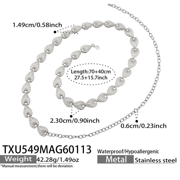 Wholesale Minimalist Electroplated Stainless Steel Geometric Watermelon Pattern Heart Jewelry Set For Women Necklace Bracelet Waist Chain