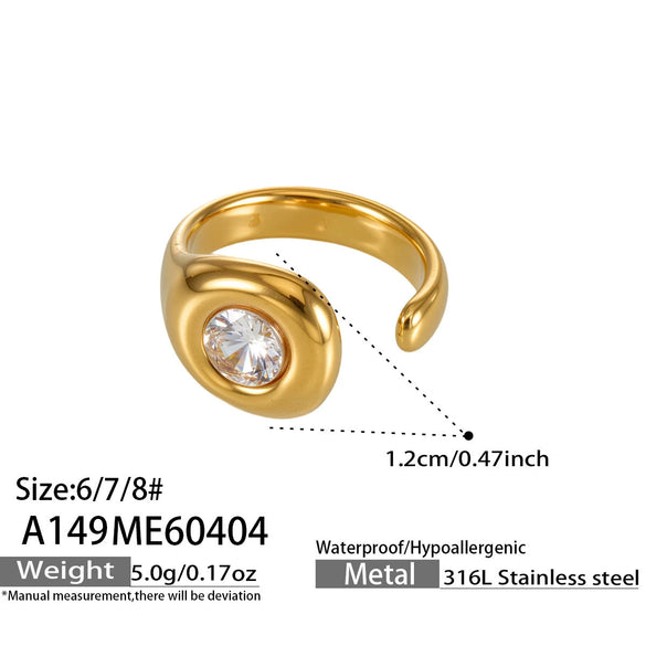 Wholesale Minimalist Elegant Geometric Zircon Stainless Steel 18K Gold Electroplated Ring For Women Light Luxury Jewelry