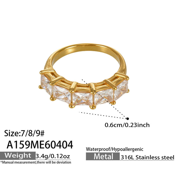 Wholesale Minimalist Elegant Geometric Zircon Stainless Steel 18K Gold Electroplated Ring For Women Light Luxury Jewelry