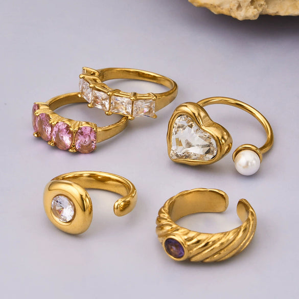 Wholesale Minimalist Elegant Geometric Zircon Stainless Steel 18K Gold Electroplated Ring For Women Light Luxury Jewelry