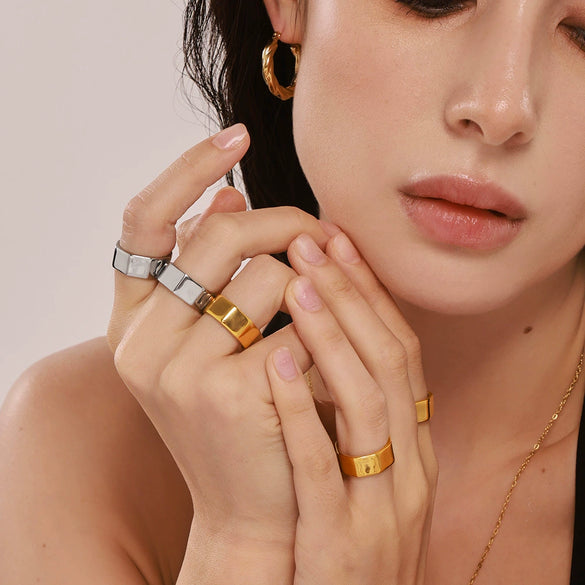 Wholesale Minimalist Facet Ring Stainless Steel Geometric Punk Cold Style Jewelry