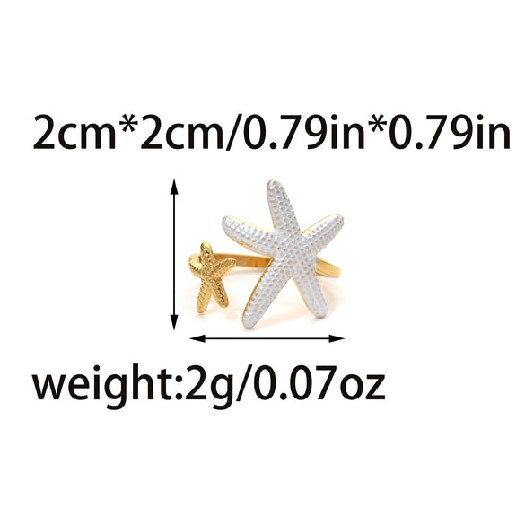 Wholesale Minimalist Fashion Stainless Steel Starfish Round Ring For Women With White Oil Dropping And Electroplating