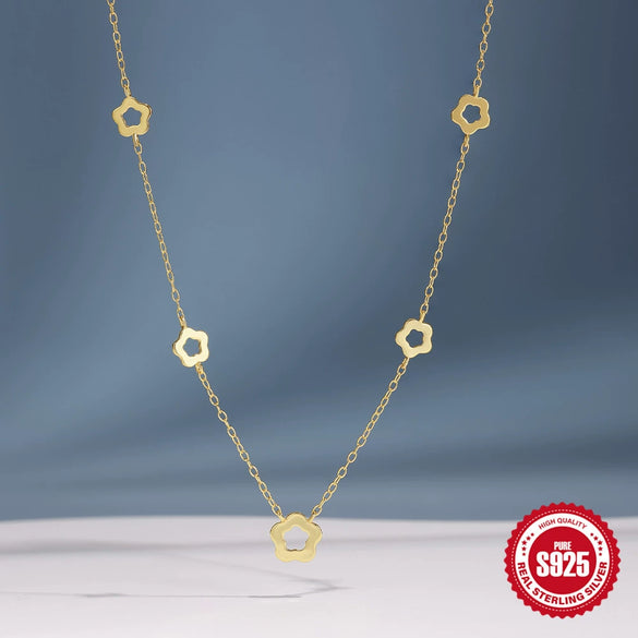 Wholesale Minimalist Fivepetal Flower Stacked Collarbone Necklace 925 Sterling Silver Ochain Electroplated For Women
