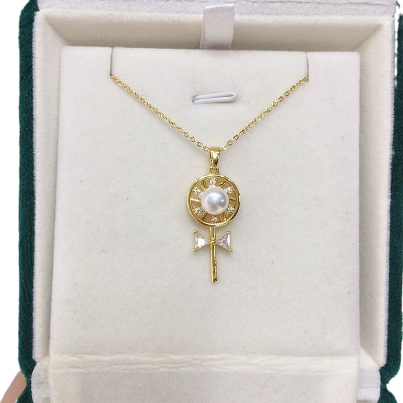 Wholesale Minimalist Freshwater Pearl And Copper Pendant Rotating Lollipop Necklace