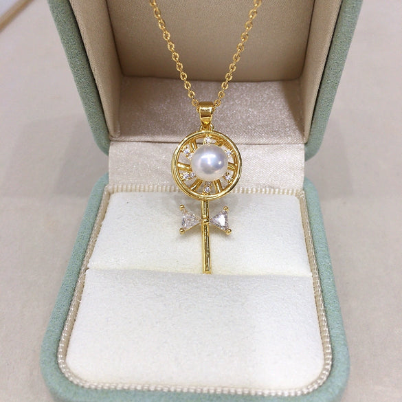Wholesale Minimalist Freshwater Pearl And Copper Pendant Rotating Lollipop Necklace