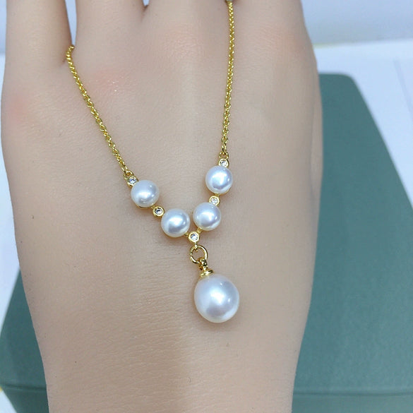 Wholesale Minimalist Freshwater Pearl Pendant Jewelry With Copper Accessories And Flat Round Bun Round Pearls