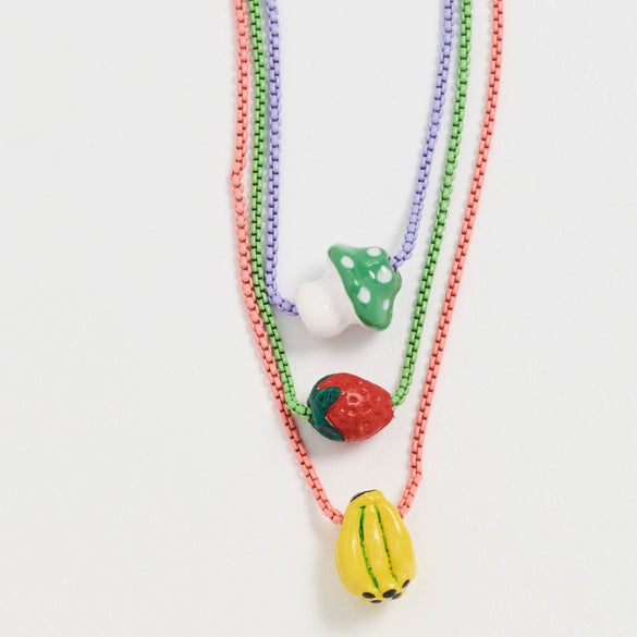 Wholesale Minimalist Fruit Pattern Titanium Steel Necklace With Banana Strawberry Mushroom Pendant And Electroplating Design