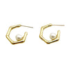 Wholesale Minimalist Geometric Bamboo Pearl Earrings Stainless Steel 14K Gold Plated