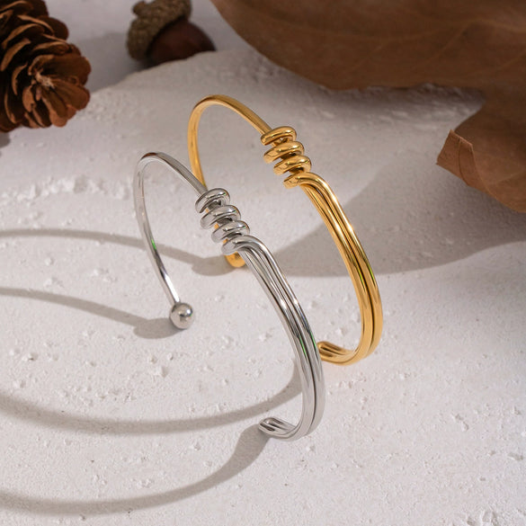 Wholesale Minimalist Geometric Cold Style Twisted Plain Stainless Steel Electroplated Jewelry Ring Bracelet