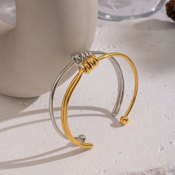 Wholesale Minimalist Geometric Cold Style Twisted Plain Stainless Steel Electroplated Jewelry Ring Bracelet