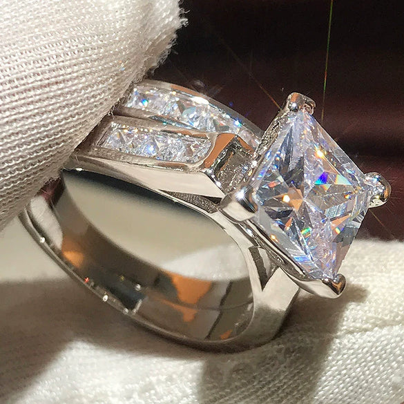 Wholesale Minimalist Geometric Copper Couple Ring Inlaid With Zirconia Jewelry