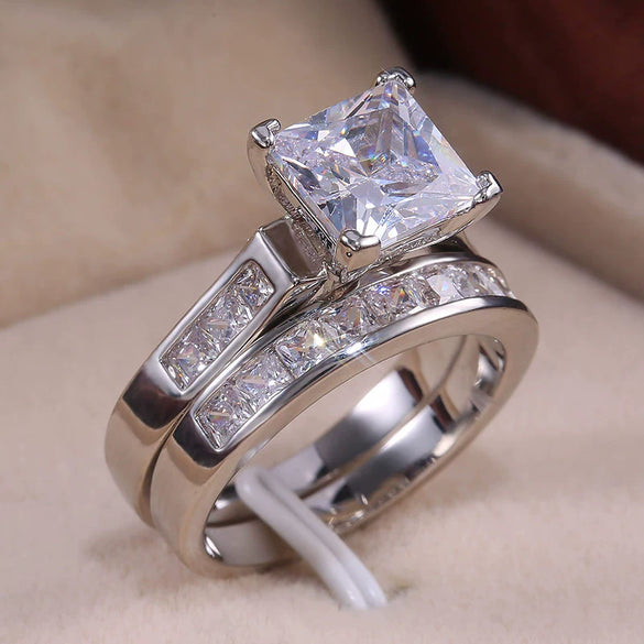 Wholesale Minimalist Geometric Copper Couple Ring Inlaid With Zirconia Jewelry