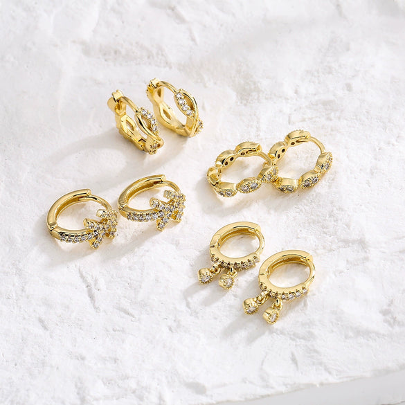Wholesale Minimalist Geometric Copper Electroplated Real Gold Microinlaid Zircon Earrings For Women