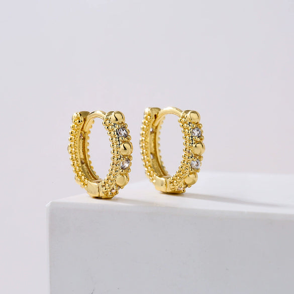 Wholesale Minimalist Geometric Copper Electroplated Real Gold Microinlaid Zircon Earrings For Women
