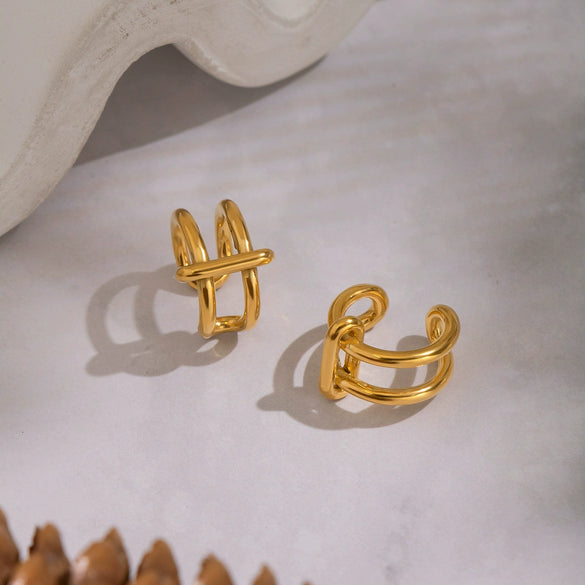 Wholesale Minimalist Geometric Cshaped Stainless Steel Real Gold Plated Ear Clips Jewelry For Women