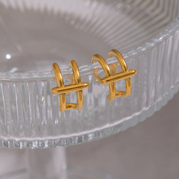 Wholesale Minimalist Geometric Cshaped Stainless Steel Real Gold Plated Ear Clips Jewelry For Women