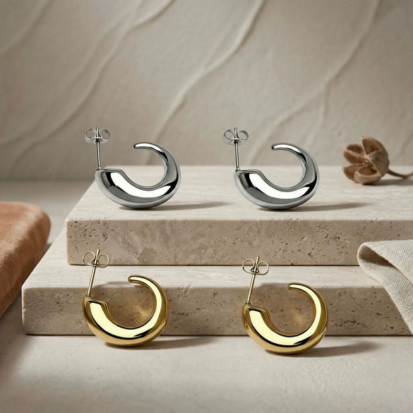 Wholesale Minimalist Geometric Cshaped Stainless Steel Vacuum Electroplated Unisex Earrings