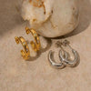 Wholesale Minimalist Geometric Cshaped Zircon Inlaid Stainless Steel Earrings With 18K Real Gold Plating For Women