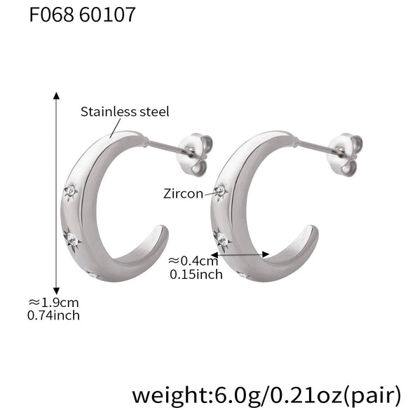 Wholesale Minimalist Geometric Cshaped Zircon Inlaid Stainless Steel Earrings With 18K Real Gold Plating For Women