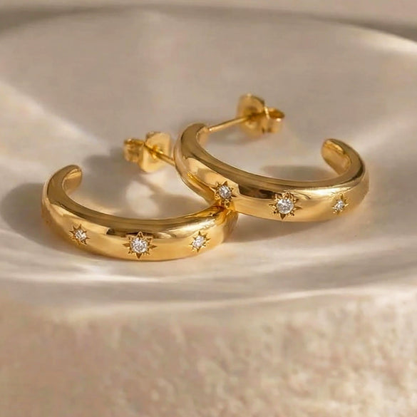 Wholesale Minimalist Geometric Cshaped Zircon Inlaid Stainless Steel Earrings With 18K Real Gold Plating For Women